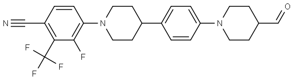 3-fluoro-4-(4-(4-(4-formylpiperidin-1-yl)phenyl)piperidin-1-yl)-2-(trifluoromethyl)benzonitrile Structure