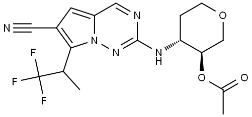 (3S,4R)-4-{[6-cyano-7-(1,1,1-trifluoropropan-2-yl)pyrrolo[2,1-f][1,2,4]triazin-2-yl]amino}oxan-3-yl acetate Structure