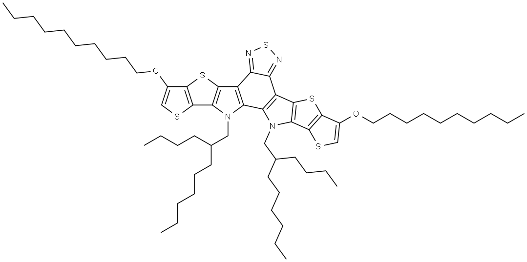 12,13-bis(2-butyloctyl)-3,9-bis(decyloxy)-12,13-dihydro-[1,2,5]thiadiazolo[3,4-e]thieno[2'',3'':4',5']thieno[2',3':4,5]pyrrolo[3,2-g]thieno[2',3':4,5]thieno[3,2-b]indole Structure