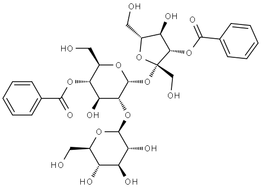 α-D-Glucopyranoside, 3-O-benzoyl-β-D-fructofuranosyl O-β-D-glucopyranosyl-(1→2)-, 4-benzoate Structure