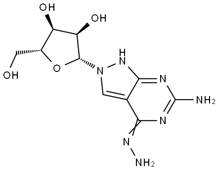 6-Amino-4-hydrozino-2-(b-D-ribofuranosyl)-2H-pyrazolo[3,4-d]pyrimidine Structure