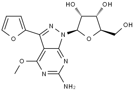 6-Amino-3-(furan-2-yl)-4-methoxy-1-(b-D-ribofuranosyl)-1H-pyrazolo[3,4-d]pyrimidine Structure