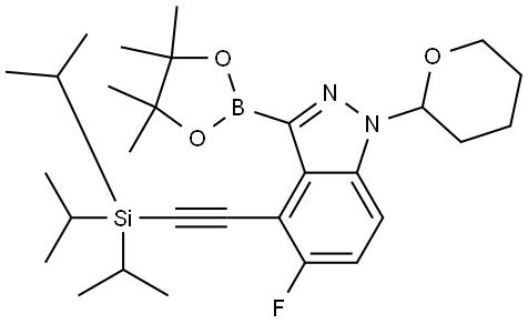 5-Fluoro-1-(tetrahydro-2H-pyran-2-yl)-3-(4,4,5,5-tetramethyl-1,3,2-dioxaborolan-2-yl)-4-((triisopropylsilyl)ethynyl)-1H-indazole Structure