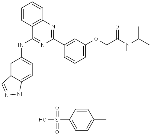 2-(3-(4-((1H-indazol-5-yl)amino)quinazolin-2-yl)phenoxy)-N-isopropylacetamide 4-methylbenzenesulfonate Structure