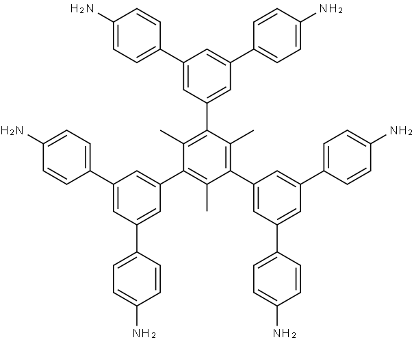 5',5'''-bis(4-aminophenyl)-5''-(4,4''-diamino-[1,1':3',1''-terphenyl]-5'-yl)-2'',4'',6''-trimethyl-[1,1':3',1'':3'',1''':3''',1''''-quinquephenyl]-4,4''''-diamine Structure