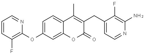 3-((2-amino-3-fluoropyridin-4-yl)methyl)-7-((3-fluoropyridin-2-yl)oxy)-4-methyl-2H-chromen-2-one Structure