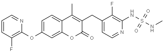 Sulfamide, N-[3-fluoro-4-[[7-[(3-fluoro-2-pyridinyl)oxy]-4-methyl-2-oxo-2H-1-benzopyran-3-yl]methyl]-2-pyridinyl]-N′-methyl- Structure