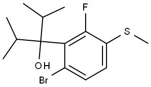 3-(6-bromo-2-fluoro-3-(methylthio)phenyl)-2,4-dimethylpentan-3-ol 구조식 이미지
