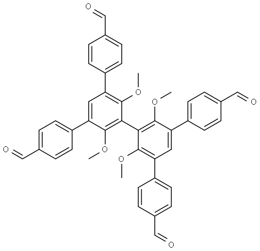 5',5''-bis(4-formylphenyl)-2',2'',4',6''-tetramethoxy-[1,1':3',1'':3'',1'''-quaterphenyl]-4,4'''-dicarbaldehyde 구조식 이미지