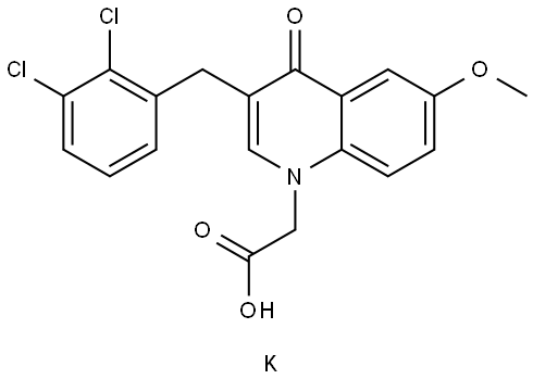 1(4H)-Quinolineacetic acid, 3-[(2,3-dichlorophenyl)methyl]-6-methoxy-4-oxo-, potassium salt (1:1) Structure