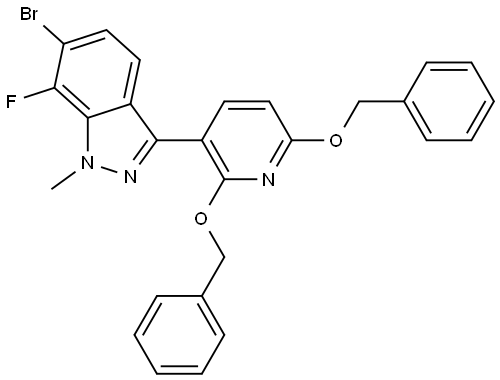 1H-Indazole, 3-[2,6-bis(phenylmethoxy)-3-pyridinyl]-6-bromo-7-fluoro-1-methyl- Structure