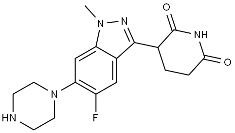 4-(3-(2,6-dioxopiperidin-3-yl)-5-fluoro-1-methyl-1H-indazol-6-yl)piperazin Structure