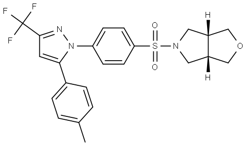 1H-Furo[3,4-c]pyrrole, hexahydro-5-[[4-[5-(4-methylphenyl)-3-(trifluoromethyl)-1H-pyrazol-1-yl]phenyl]sulfonyl]-, (3aR,6aS)-rel- Structure