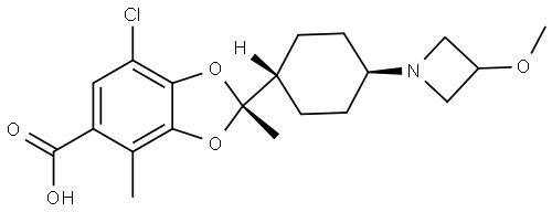 (2R)-7-chloro-2,4-dimethyl-2-[trans-4-(3-methoxyazetidin-1-yl)cyclohexyl]-2H-1,3-benzodioxole-5-carboxylic acid Structure