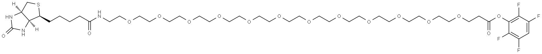 2,3,5,6-tetrafluorophenyl 1-{5-[(3aS,4S,6aR)-2-oxo-hexahydro-1H-thieno[3,4-d]imidazol-4-yl]pentanamido}-3,6,9,12,15,18,21,24,27,30,33,36-dodecaoxanonatriacontan-39-oate Structure