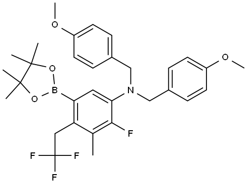 2-fluoro-N,N-bis(4-methoxybenzyl)-3-methyl-5-(4,4,5,5-tetramethyl-1,3,2-dioxaborolan-2-yl)-4-(2,2,2-trifluoroethyl)aniline Structure