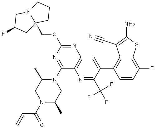 4-(4-((2S,5R)-4-acryloyl-2,5-dimethylpiperazin-1-yl)-2-(((2R,7aS)-2-fluorotetrahydro-1H-pyrrolizin-7a(5H)-yl)methoxy)-6-(trifluor Structure