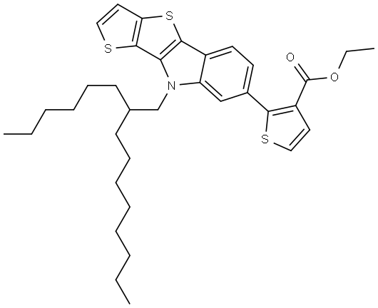 3-Thiophenecarboxylic acid, 2-[9-(2-hexyldecyl)-9H-thieno[2′,3′:4,5]thieno[3,2-b]indol-7-yl]-, ethyl ester Structure