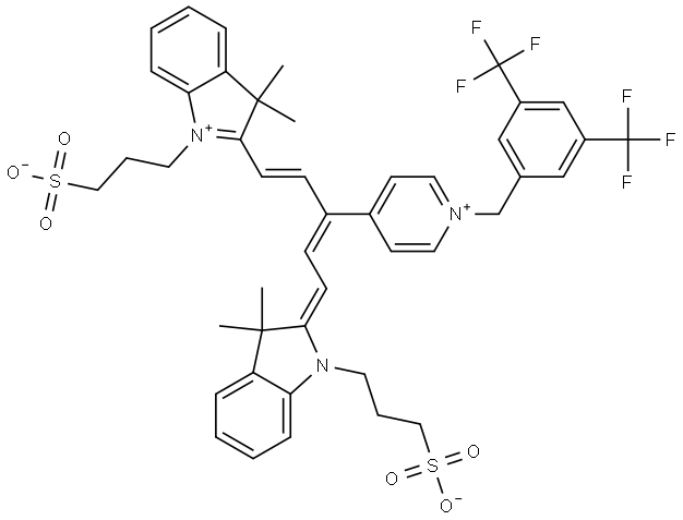 3-(2-((1E,3Z)-3-(1-(3,5-bis(trifluoromethyl)benzyl)pyridin-1-ium-4-yl)-5-((E)-3,3-dimethyl-1-(3-sulfonatopropyl)indolin-2-ylidene)penta-1,3-dien-1-yl)-3,3-dimethyl-3H-indol-1-ium-1-yl)propane-1-sulfonate Structure