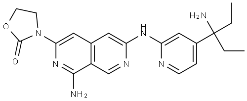 2-Oxazolidinone, 3-[1-amino-6-[[4-(1-amino-1-ethylpropyl)-2-pyridinyl]amino]-2,7-naphthyridin-3-yl]- Structure