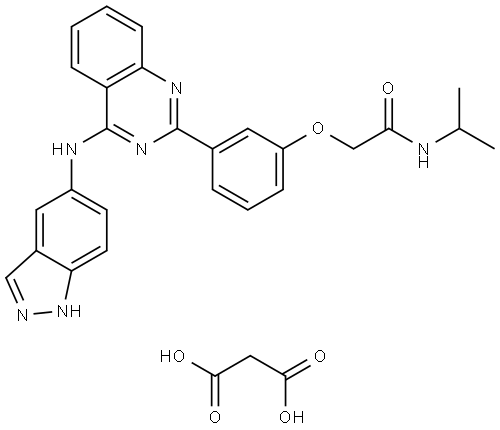 2-(3-(4-((1H-indazol-5-yl)amino)quinazolin-2-yl)phenoxy)-N-isopropylacetamide malonate Structure