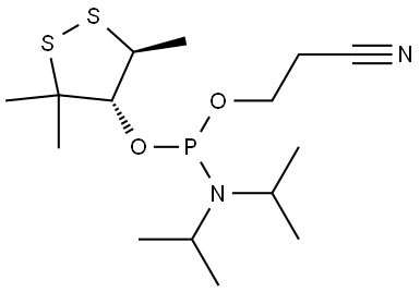 2-cyanoethyl ((4S,5S)-3,3,5-trimethyl-1,2-dithiolan-4-yl) diisopropylphosphoramidite Structure