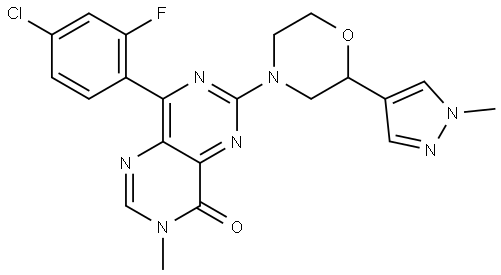 8-(4-chloro-2-fluorophenyl)-3-methyl-6-(2-(1-methyl-1H-pyrazol-4-yl)morpholino)pyrimido[5,4-d]pyrimidin-4(3H)-one Structure