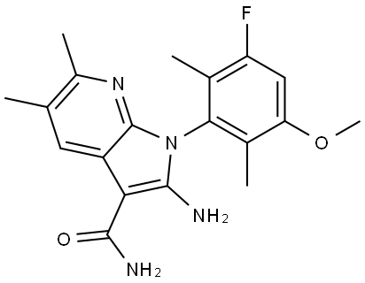 2-amino-1-(3-fluoro-5-methoxy-2,6-dimethylphenyl)-5,6-dimethyl-1H-pyrrolo[2,3-b]pyridine-3-carboxamide Structure