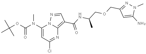 tert-butyl (R)-(3-((1-((5-amino-1-methyl-1H-pyrazol-3-yl)methoxy)propan-2-yl)carbamoyl)-5-chloropyrazolo[1,5-a]pyrimidin-7-yl)(methyl)carbamate Structure