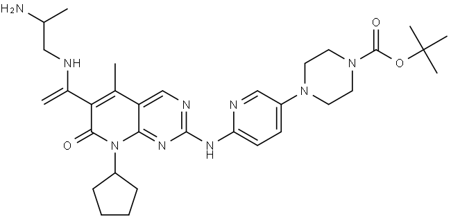 tert-butyl (E)-4-(6-((6-(1-((2-aminopropyl)imino)ethyl)-8-cyclopentyl-5-methyl-7-oxo-7,8-dihydropyrido[2,3-d]pyrimidin-2-yl)amino)pyridin-3-yl)piperazine-1-carboxylate Structure