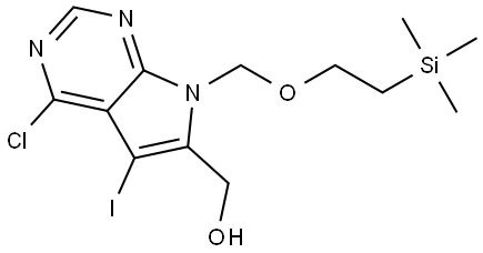 (4-chloro-5-iodo-7-((2-(trimethylsilyl)ethoxy)methyl)-7H-pyrrolo[2,3-d]pyrimidin-6-yl)methanol Structure