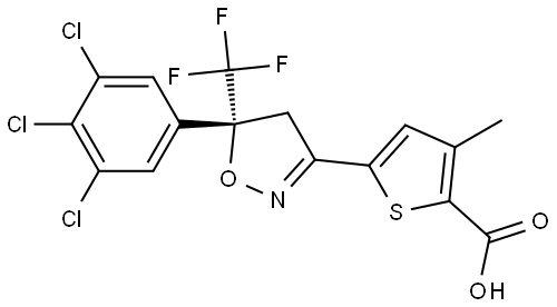 2-Thiophenecarboxylic acid, 5-[(5R)-4,5-dihydro-5-(3,4,5-trichlorophenyl)-5-(trifluoromethyl)-3-isoxazolyl]-3-methyl- Structure