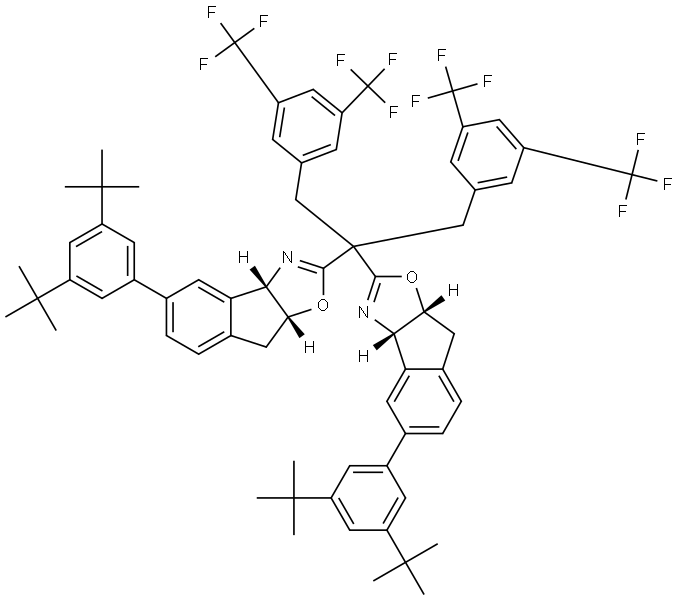 (3aS,3a'S,8aR,8a'R)-2,2'-(1,3-Bis(3,5-bis(trifluoromethyl)phenyl)propane-2,2-diyl)bis(5-(3,5-di-tert-butylphenyl)-3a,8a-dihydro-8H-indeno[1,2-d]oxazole) Structure