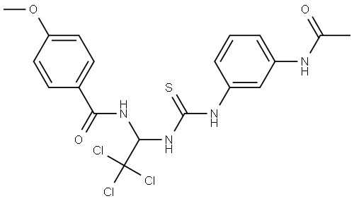 N(1-(((3-(ACETYLAMINO)ANILINO)CARBOTHIOYL)AMINO)-2,2,2-TRI-CL-ET)4-MEO-BENZAMIDE Structure