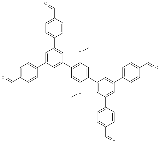 4',5'-Bis(4-formylphenyl)-3',6'-dimethoxy-[1,1':2',1''-terphenyl]-4,4''-dicarbaldehyde Structure