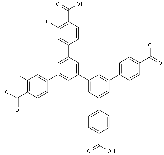 5'-(4-Carboxy-3-fluorophenyl)-5''-(4-carboxyphenyl)-3-fluoro-[1,1':3',1'':3'',1'''-quaterphenyl]-4,4'''-dicarboxylic acid 구조식 이미지