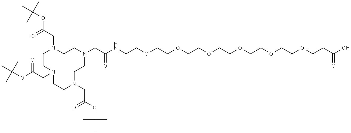 1,4,7,10-Tetraazacyclododecane-1,4,7-triacetic acid, 10-(23-carboxy-2-oxo-6,9,12,15,18,21-hexaoxa-3-azatricos-1-yl)-, 1,4,7-tris(1,1-dimethylethyl) ester Structure