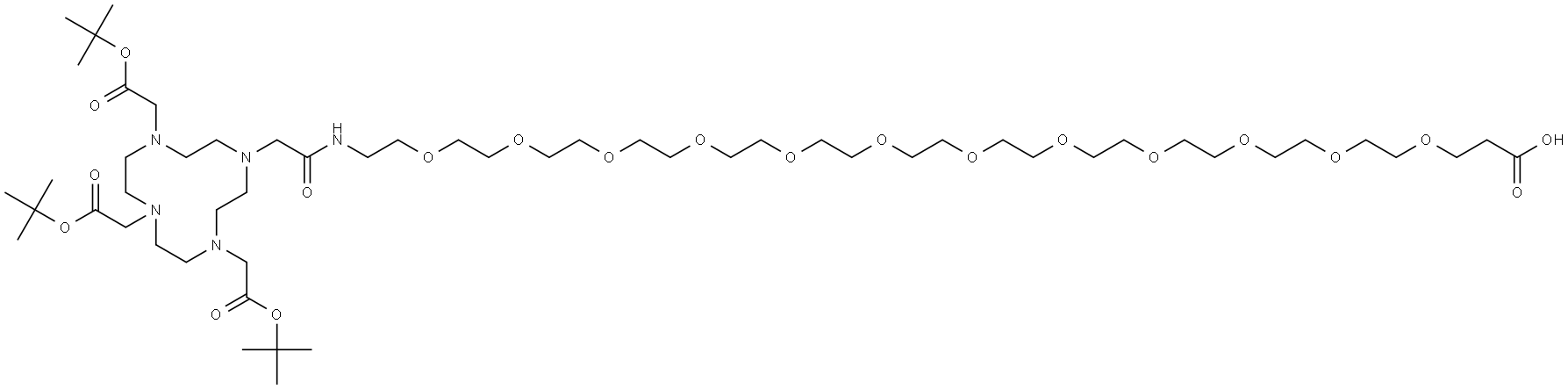 1,4,7,10-Tetraazacyclododecane-1,4,7-triacetic acid, 10-(41-carboxy-2-oxo-6,9,12,15,18,21,24,27,30,33,36,39-dodecaoxa-3-azahentetracont-1-yl)-, 1,4,7-tris(1,1-dimethylethyl) ester Structure