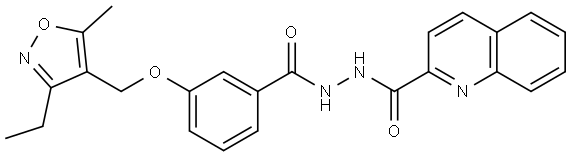 2-Quinolinecarboxylic acid, 2-[3-[(3-ethyl-5-methyl-4-isoxazolyl)methoxy]benzoyl]hydrazide Structure