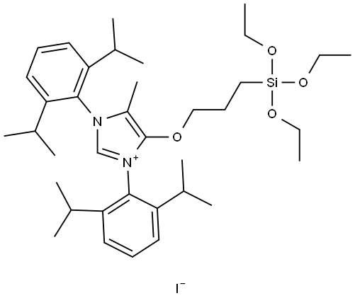 5-Methyl-4-(3-(triethoxysilyl) propoxy)-bis(2,6-diisopropylphenyl)-imidazolium iodide Structure