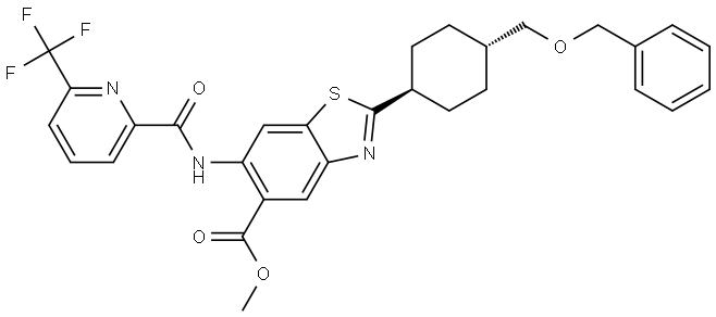 Methyl 2-(trans-4-((Benzyloxy)methyl)cyclohexyl)-6-(6-(trifluoromethyl)picolinamido)benzo[d]thiazole-5-carboxylate Structure