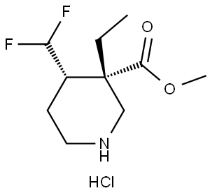 rel-Methyl (3R,4R)-4-(difluoromethyl)-3-ethylpiperidine-3-carboxylate hydrochloride Structure