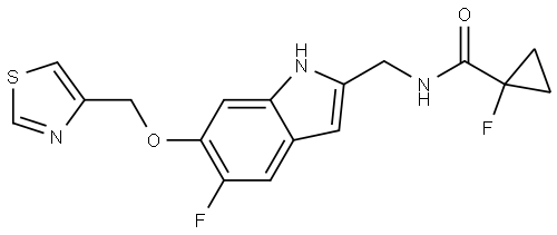 Cyclopropanecarboxamide, 1-fluoro-N-[[5-fluoro-6-(4-thiazolylmethoxy)-1H-indol-2-yl]methyl]- Structure