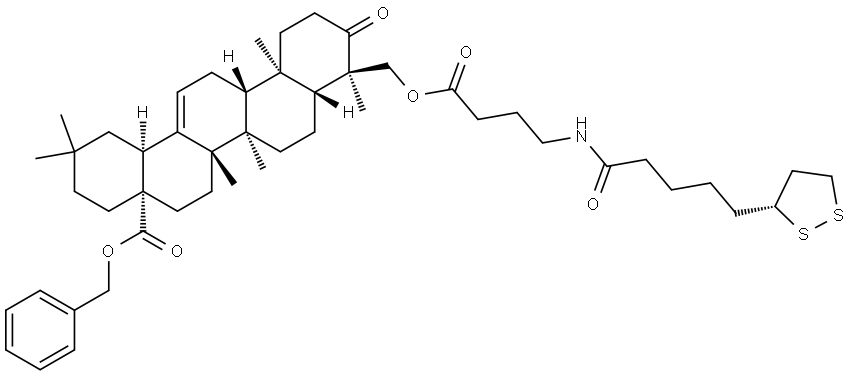 Olean-12-en-28-oic acid, 23-[4-[[5-(3R)-1,2-dithiolan-3-yl-1-oxopentyl]amino]-1-oxobutoxy]-3-oxo-, phenylmethyl ester, (4α)- Structure