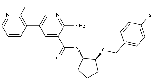 6-amino-N-{(1S,2S)-2-[(4-bromophenyl)methoxy]cyclopentyl}-2'-fluoro[3,3'-bipyridine]-5- carboxamide Structure