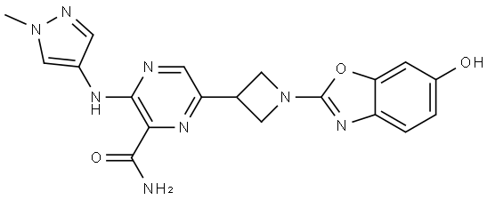 6-(1-(6-hydroxybenzo[d]oxazol-2-yl)azetidin-3-yl)-3-((1-methyl-1H-pyrazol-4-yl)amino)pyrazine-2-carboxamide Structure