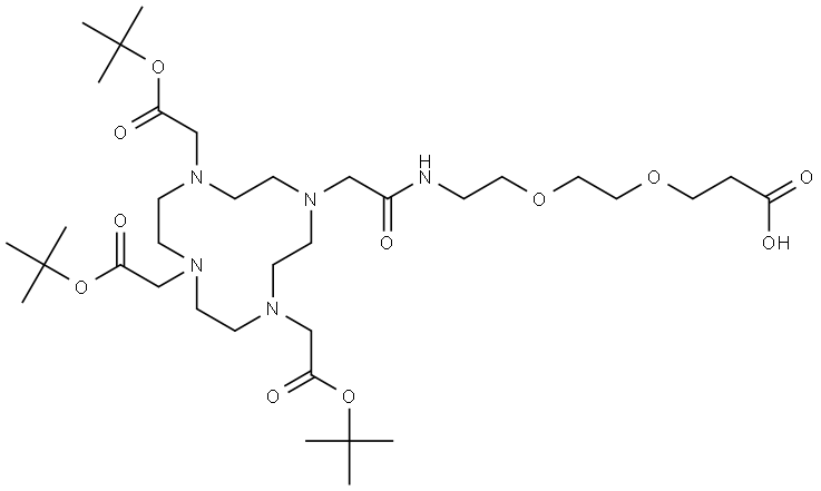 1,4,7,10-Tetraazacyclododecane-1,4,7-triacetic acid, 10-[2-[[2-[2-(2-carboxyethoxy)ethoxy]ethyl]amino]-2-oxoethyl]-, 1,4,7-tris(1,1-dimethylethyl) ester Structure