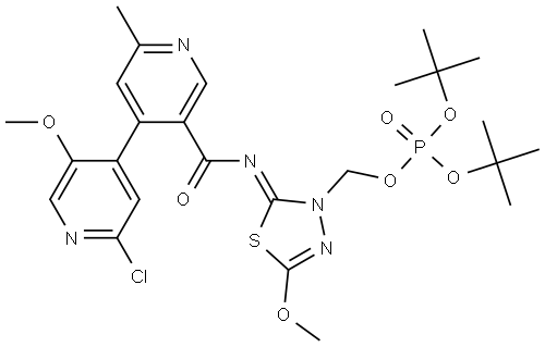 (Z)-di-tert-butyl ((2-((2'-chloro-5'-methoxy-6-methyl-[4,4'-bipyridine]-3-carbonyl)imino)-5-methoxy-1,3,4-thiadiazol-3(2H)-yl)methyl) phosphate Structure