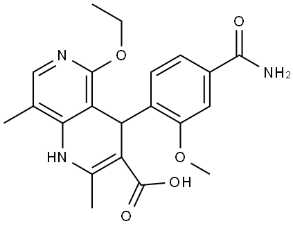 1,6-Naphthyridine-3-carboxylic acid, 4-[4-(aminocarbonyl)-2-methoxyphenyl]-5-ethoxy-1,4-dihydro-2,8-dimethyl- Structure