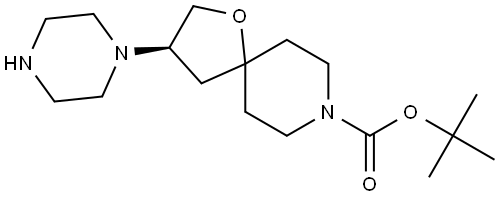 1-Oxa-8-azaspiro[4.5]decane-8-carboxylic acid, 3-(1-piperazinyl)-, 1,1-dimethylethyl ester, (3R)- Structure